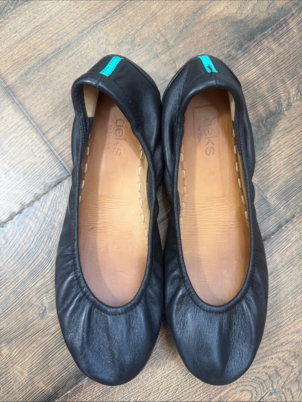 TIEKS Black Leather Ballet Flats — Women's Foldable Loafers - Picture 2 of 5
